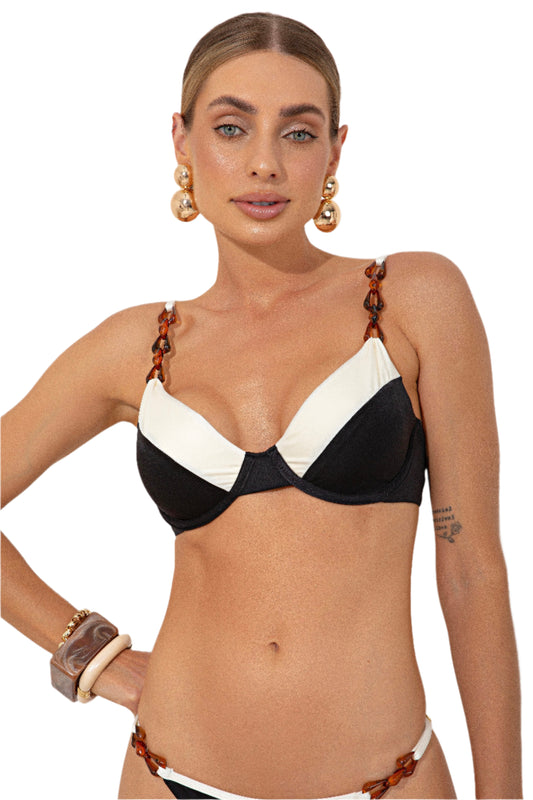 Top Bikini Bicolor Black and Off White